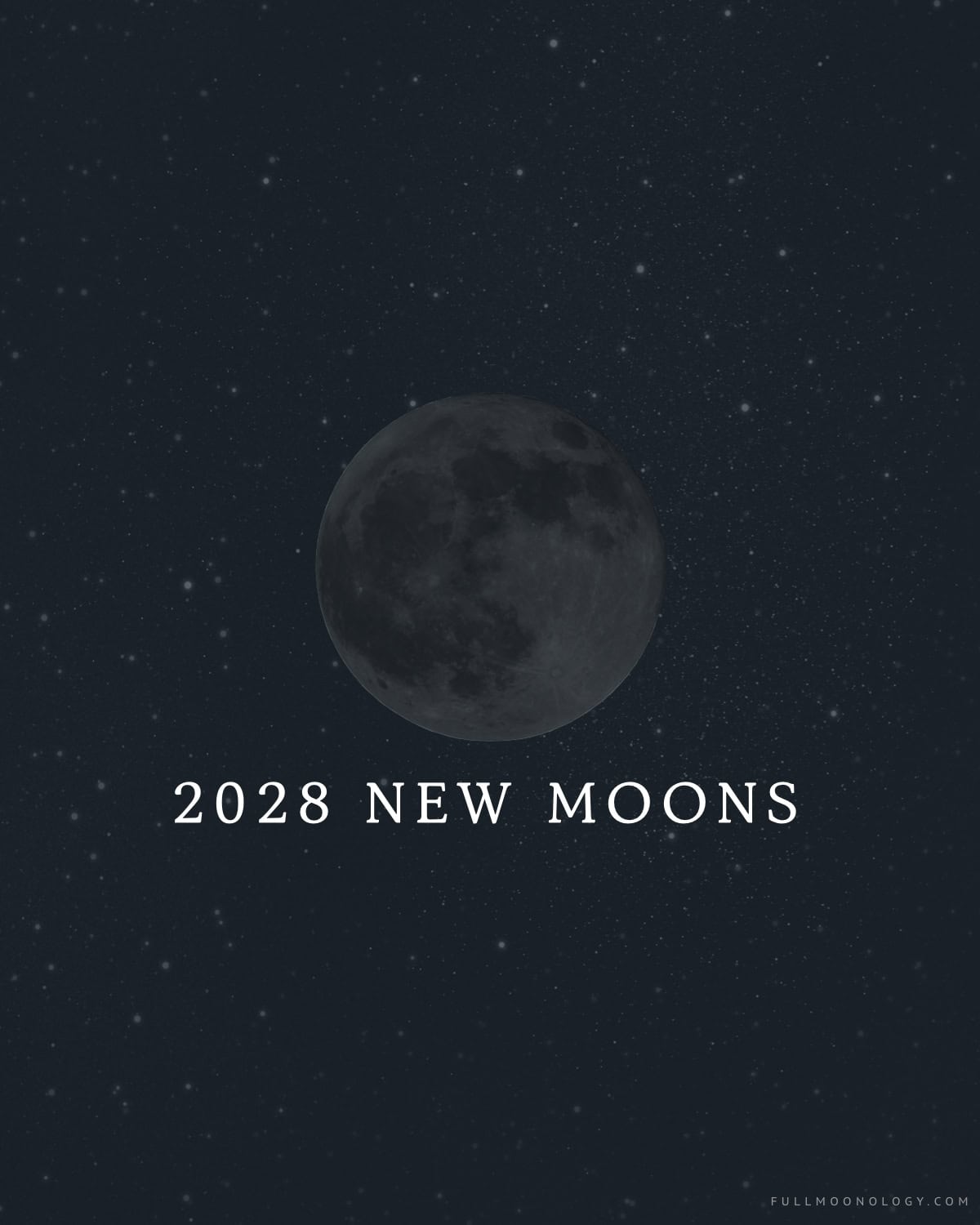 Dark image of the moon on a starry background for the calendar of 2028 new moons